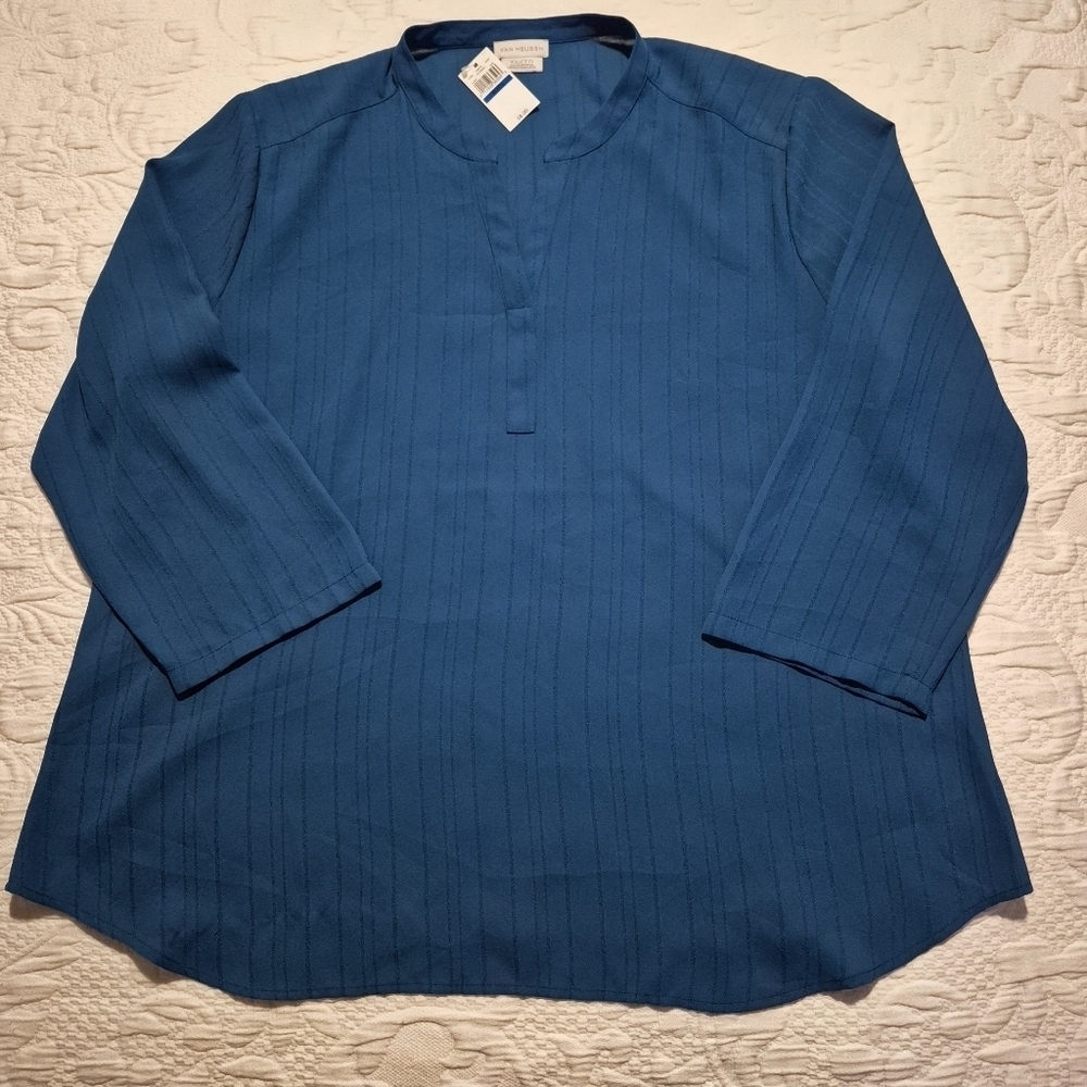 Van Heusen women's XL dark teal blouse 3/4 sleeve NWT